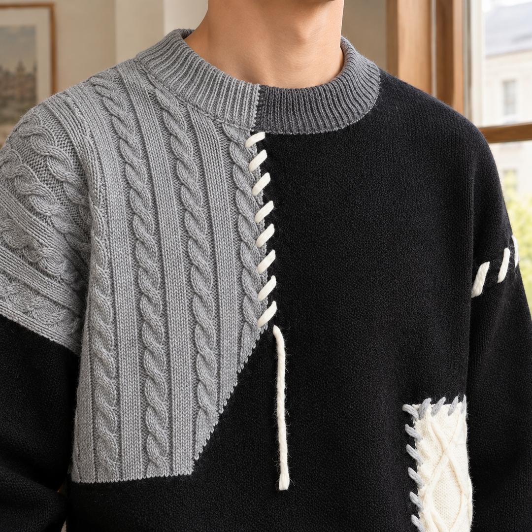 Patchwork knit sweater for men