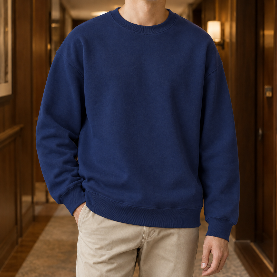 Casual Crew-Neck Sweatshirt with Ribbed Trim for Men