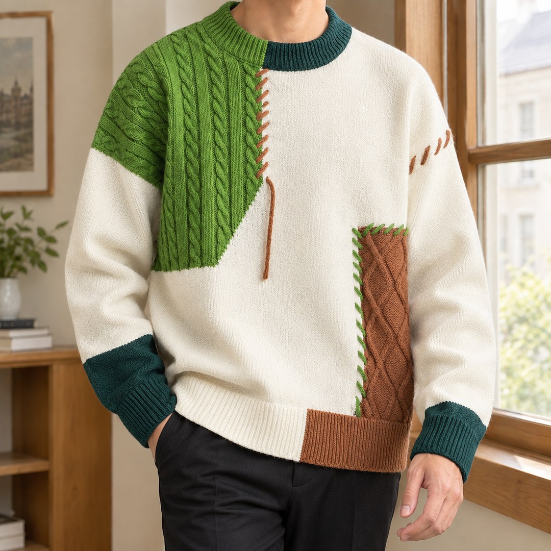 Patchwork knit sweater for men