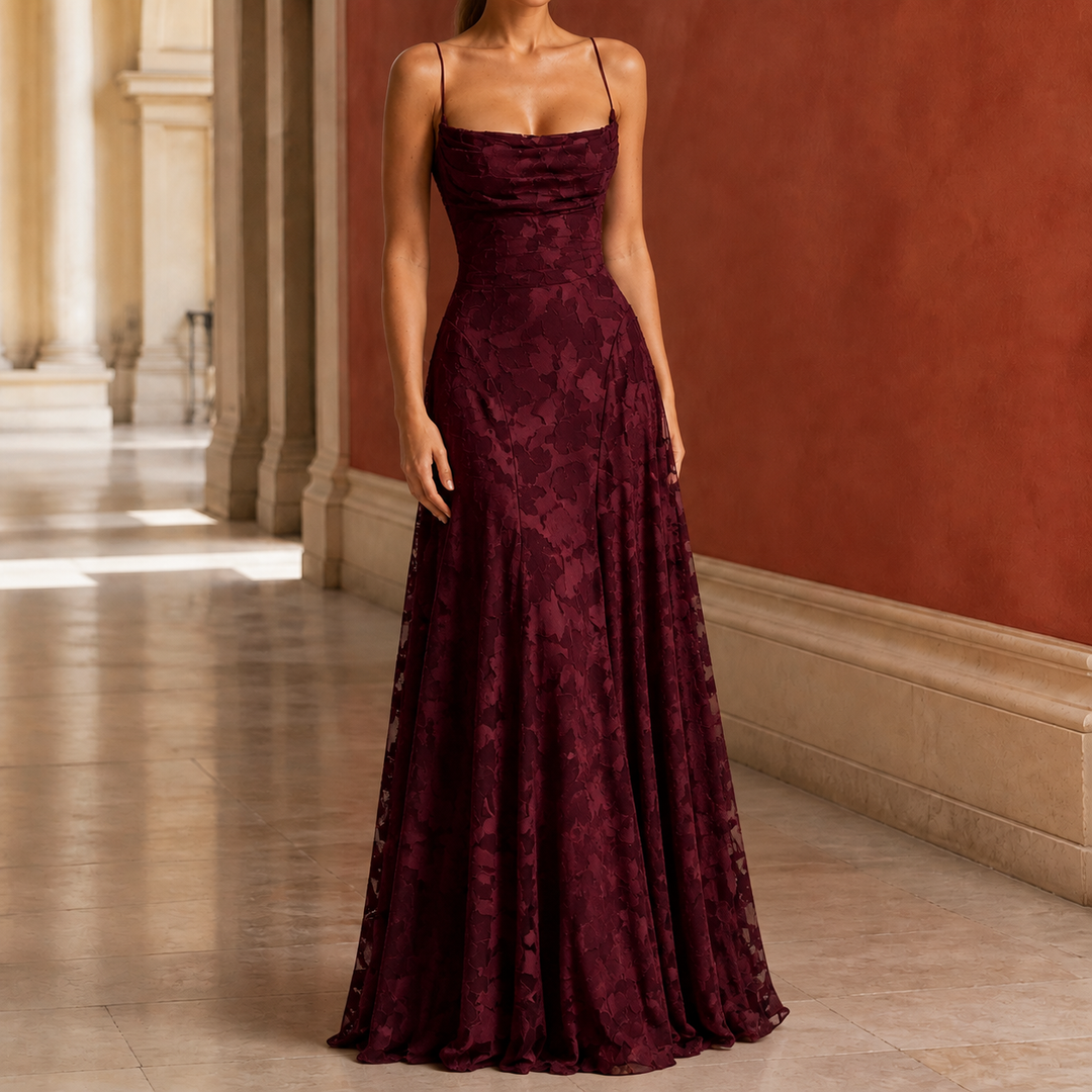 Maxi dress with draped neckline for women