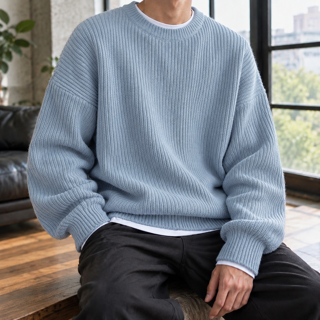 Men's Oversized Rib-Knit Crew Neck Sweater
