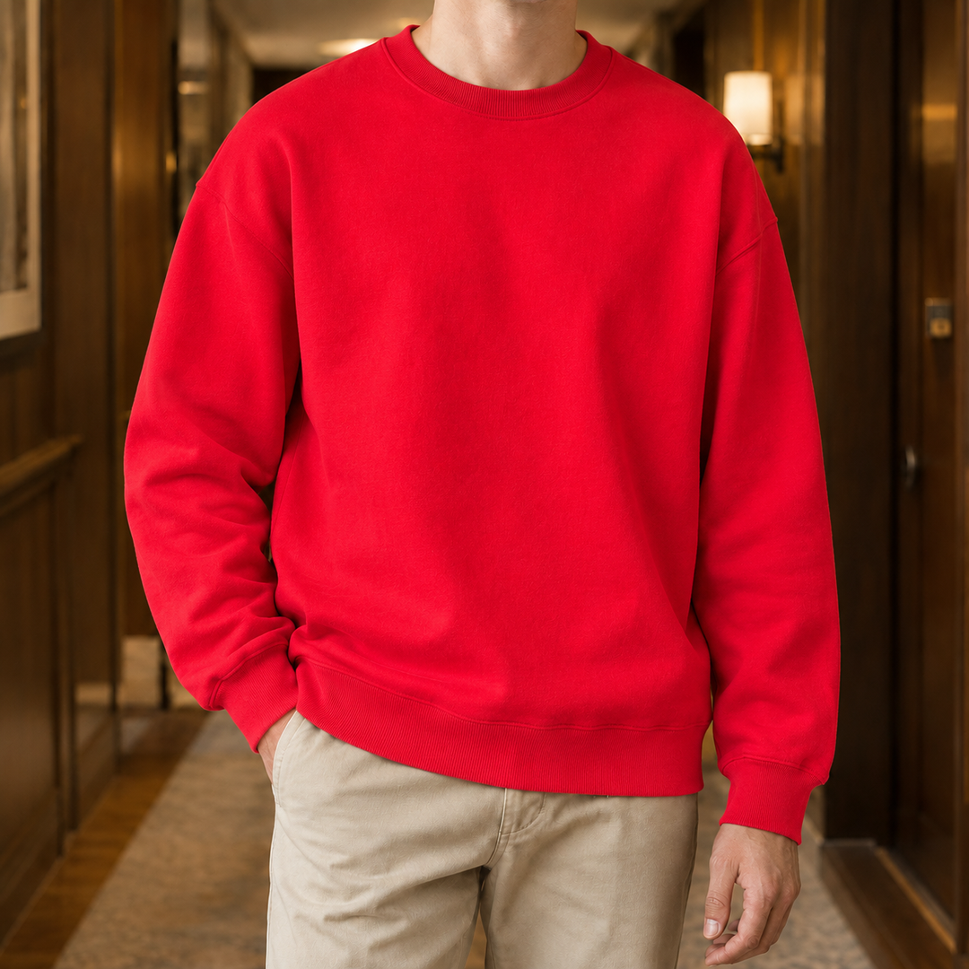 Casual Crew-Neck Sweatshirt with Ribbed Trim for Men