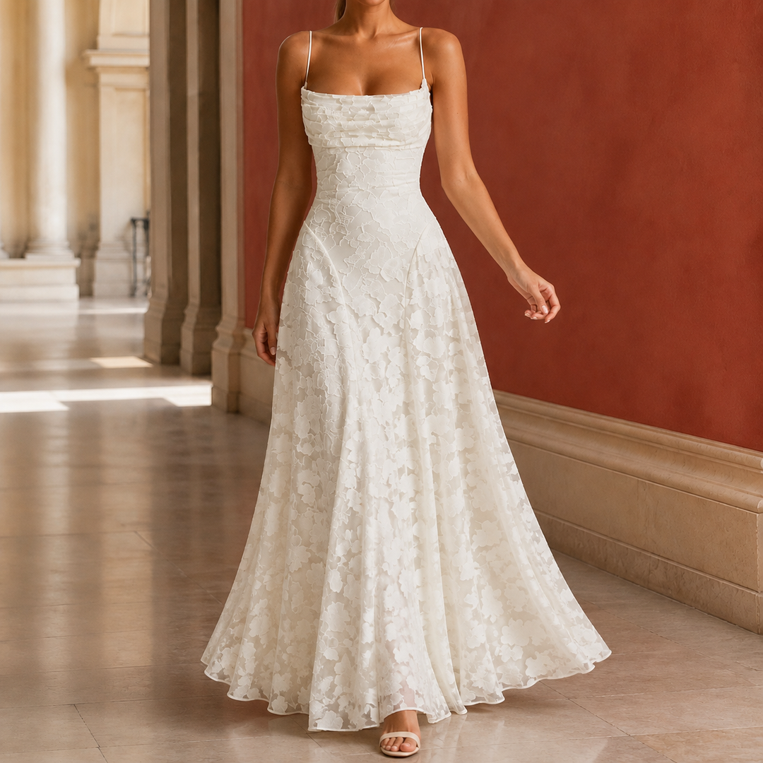 Maxi dress with draped neckline for women
