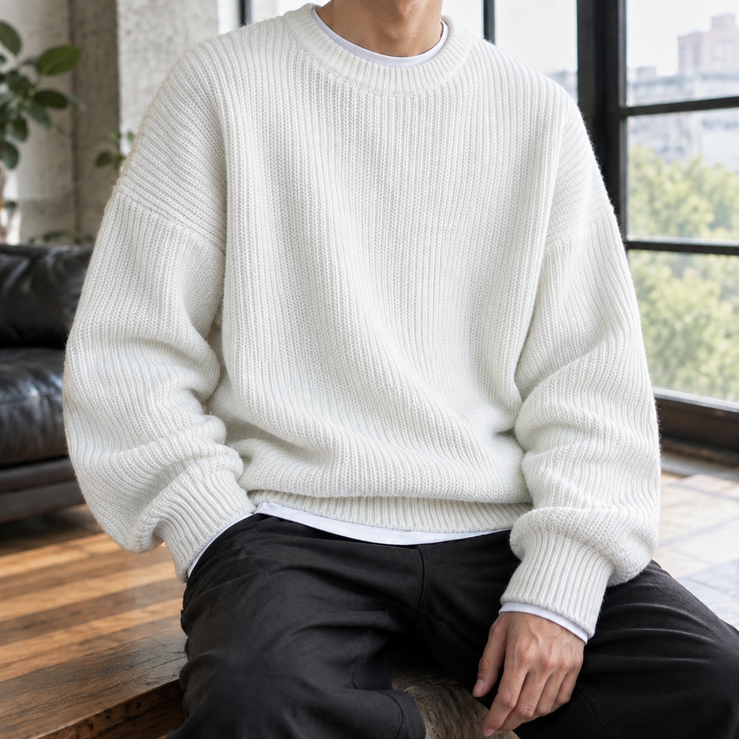 Men's Oversized Rib-Knit Crew Neck Sweater