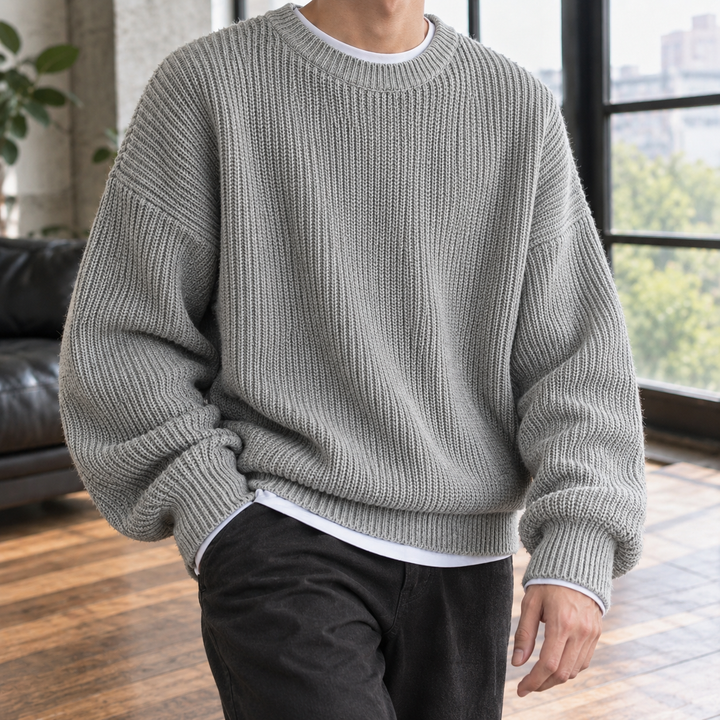 Men's Oversized Rib-Knit Crew Neck Sweater