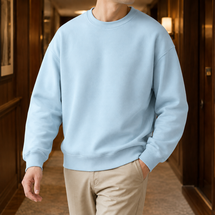 Casual Crew-Neck Sweatshirt with Ribbed Trim for Men