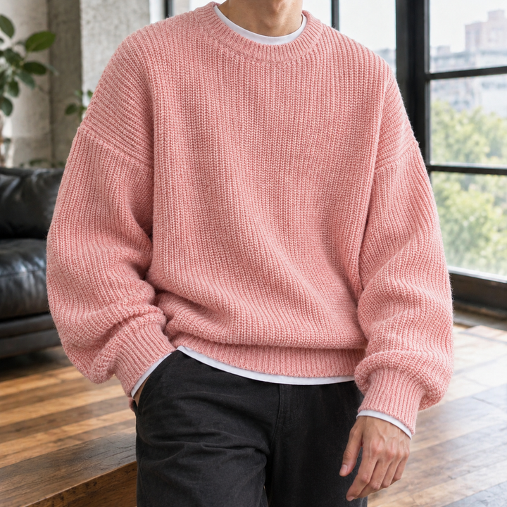 Men's Oversized Rib-Knit Crew Neck Sweater