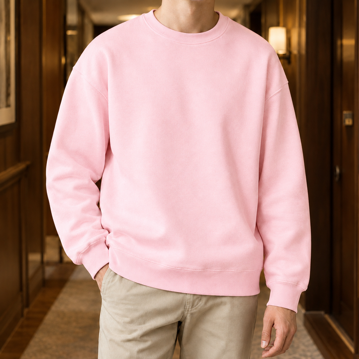 Casual Crew-Neck Sweatshirt with Ribbed Trim for Men