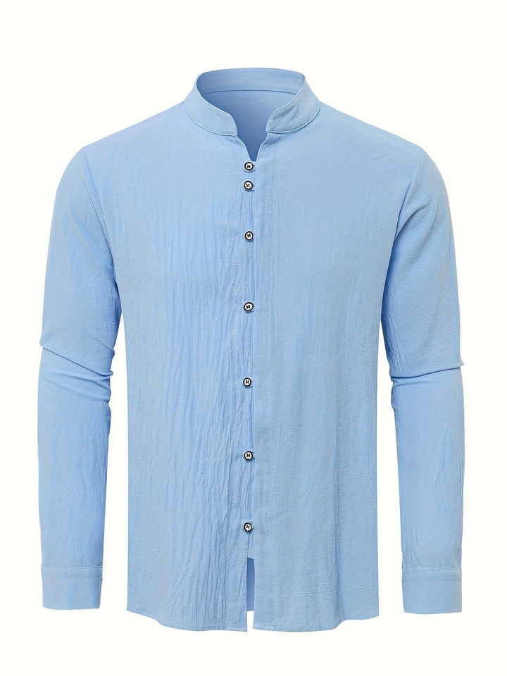 Men's cotton shirt with a band collar