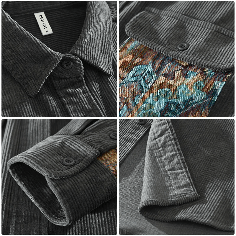 Men's corduroy shirt with contrast pockets