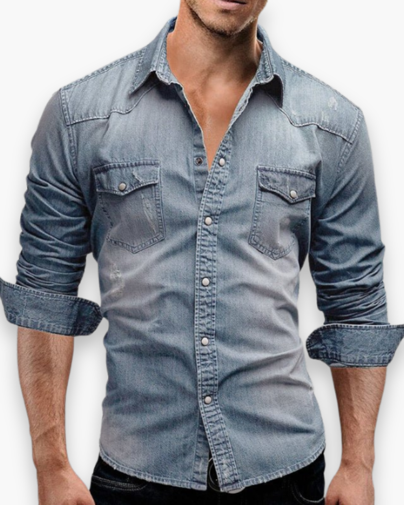 Men's denim shirt with snap buttons