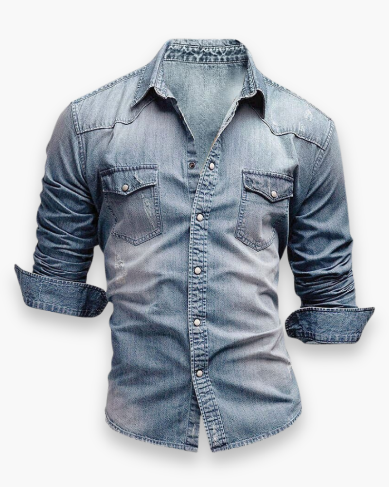 Men's denim shirt with snap buttons