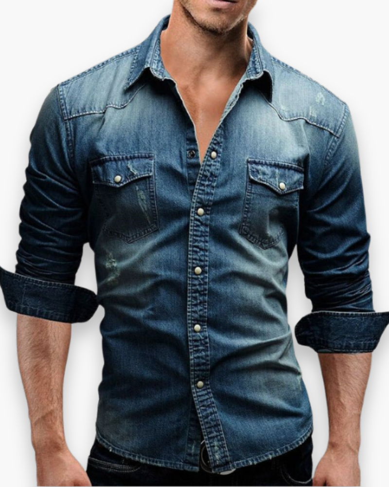 Men's denim shirt with snap buttons