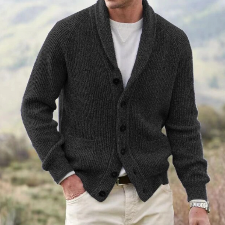 Ribbed Cardigan with Shoulder Collar for Men