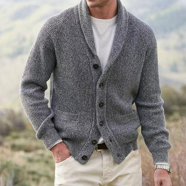 Ribbed Cardigan with Shoulder Collar for Men