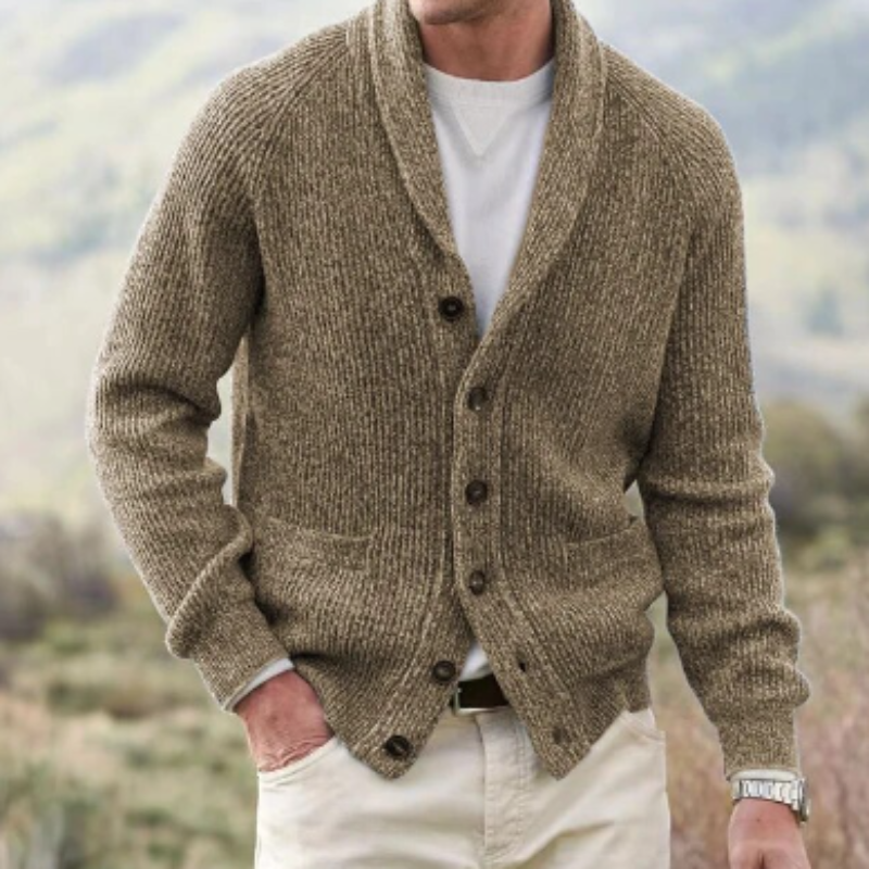 Ribbed Cardigan with Shoulder Collar for Men