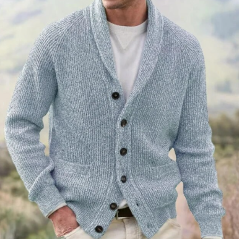 Ribbed Cardigan with Shoulder Collar for Men