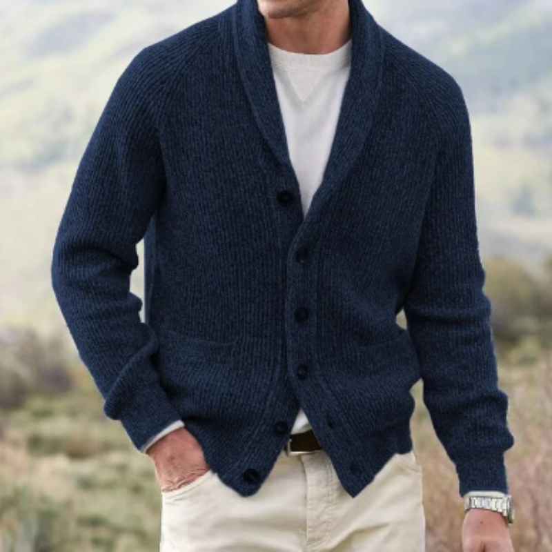 Ribbed Cardigan with Shoulder Collar for Men
