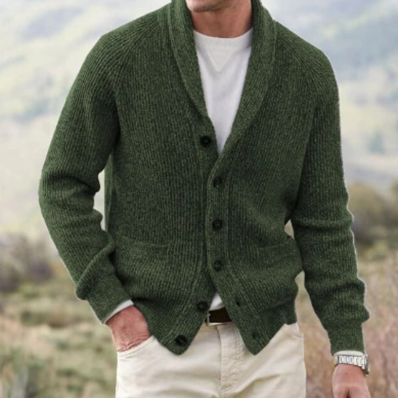 Ribbed Cardigan with Shoulder Collar for Men