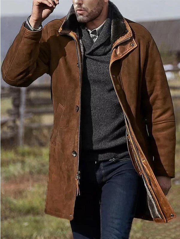 Men's suede jacket with sherpa collar