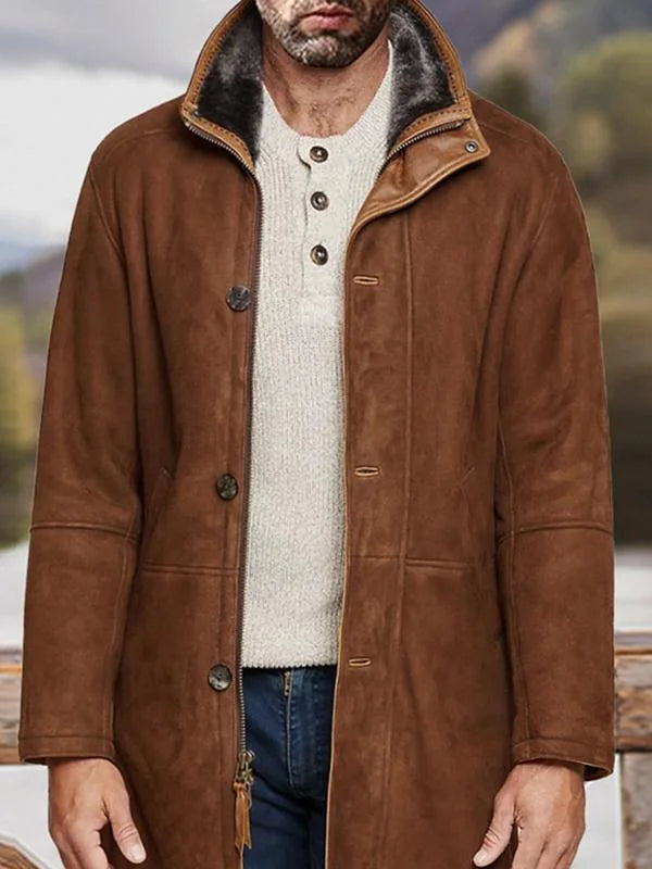 Men's suede jacket with sherpa collar