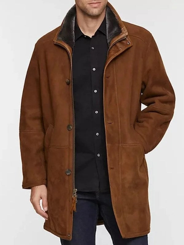 Men's suede jacket with sherpa collar