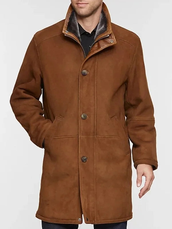 Men's suede jacket with sherpa collar