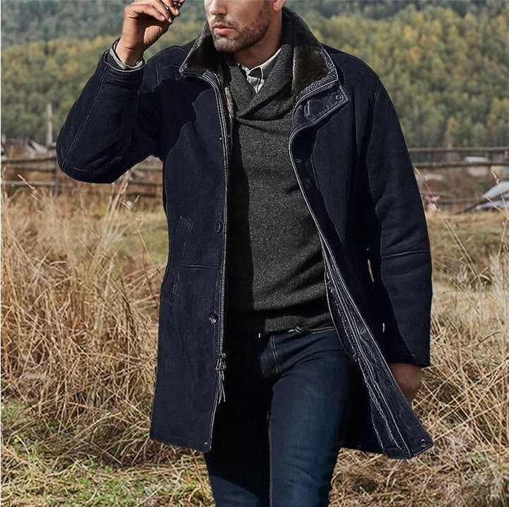 Men's suede jacket with sherpa collar