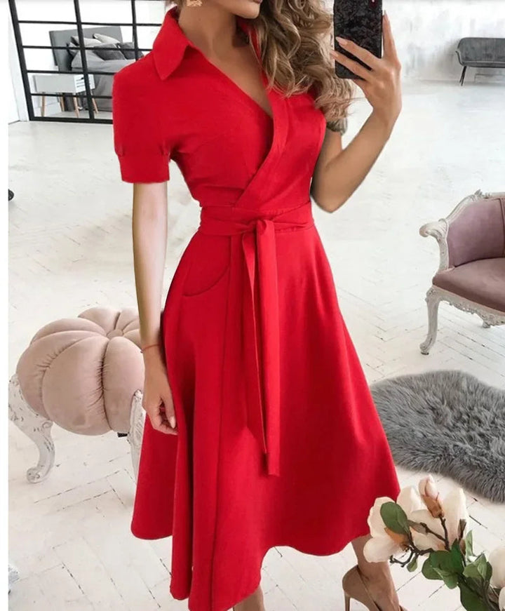 A-line midi dress with tie waist for women