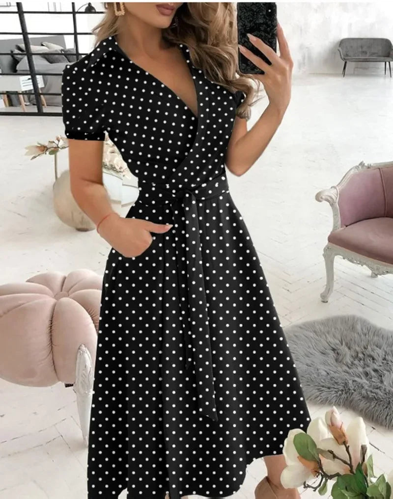 A-line midi dress with tie waist for women