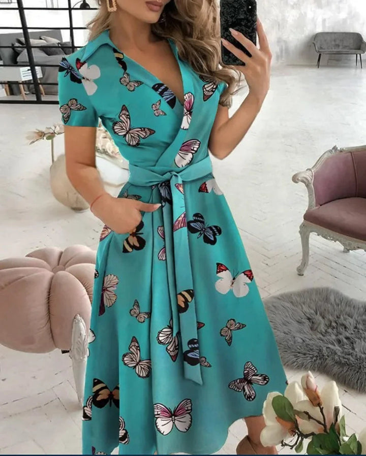 A-line midi dress with tie waist for women