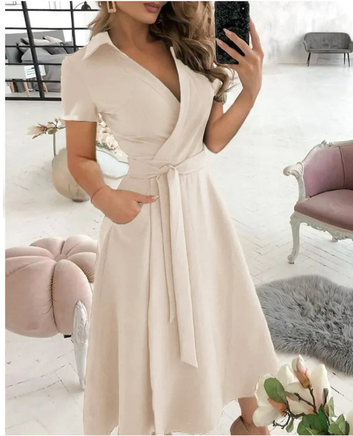 A-line midi dress with tie waist for women