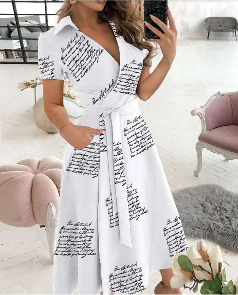 A-line midi dress with tie waist for women