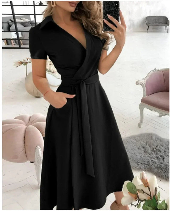 A-line midi dress with tie waist for women