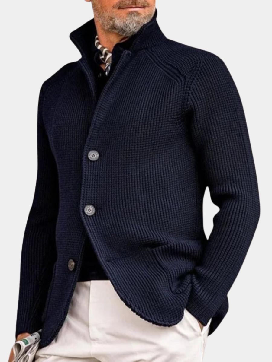 Strikket Cardigan med Ståkrave til Herrer