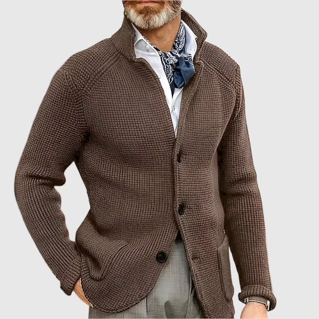 Strikket Cardigan med Ståkrave til Herrer