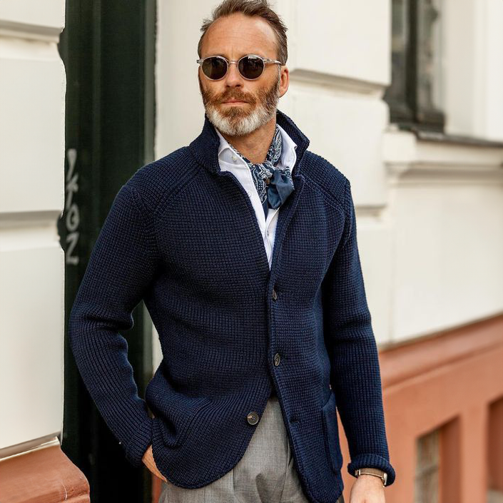 Strikket Cardigan med Ståkrave til Herrer