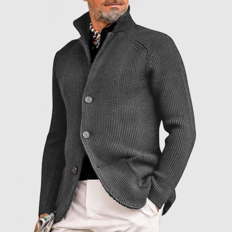 Strikket Cardigan med Ståkrave til Herrer
