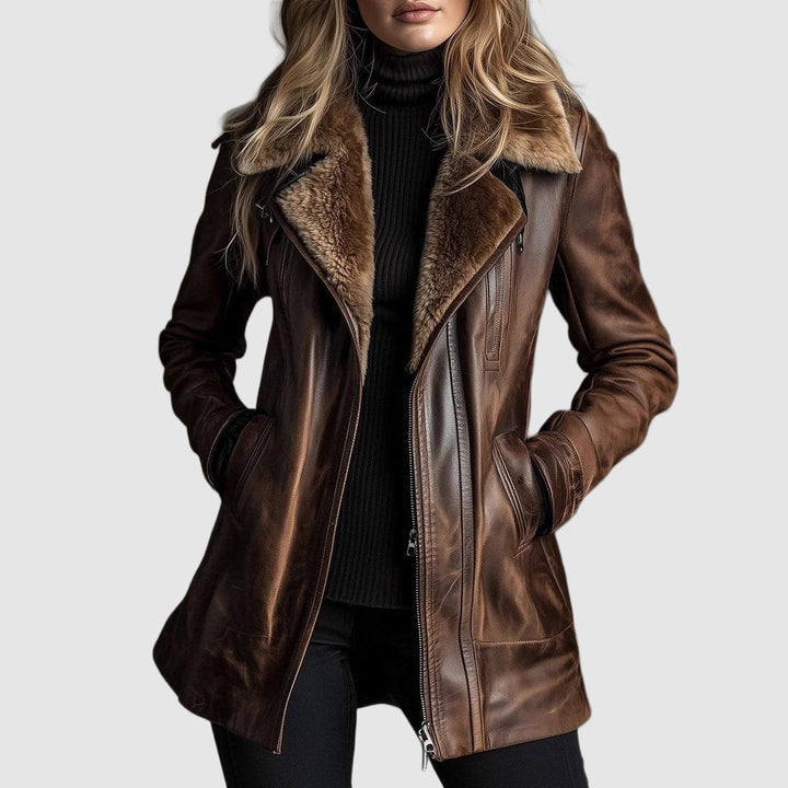 Women's jacket with zip closure and fur collar