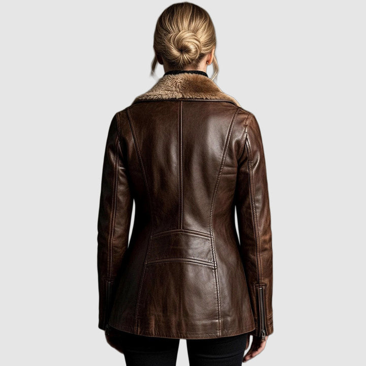 Women's jacket with zip closure and fur collar