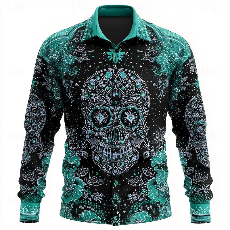 Men's Button-Down Shirt with Skeleton Pattern