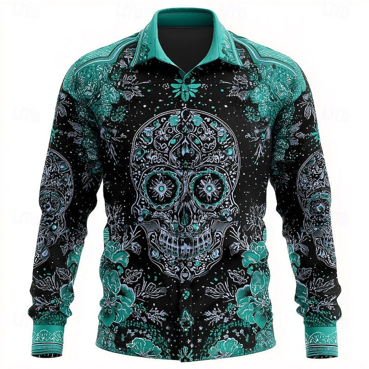 Men's Button-Down Shirt with Skeleton Pattern