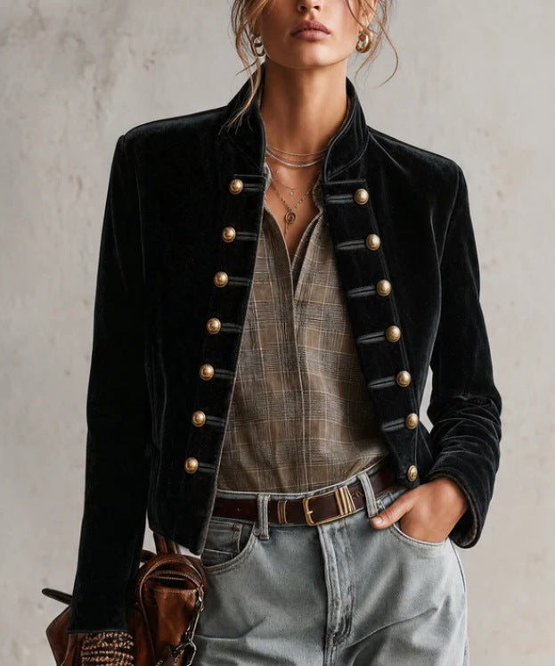 Fitted Blazer with Military Buttons for Women
