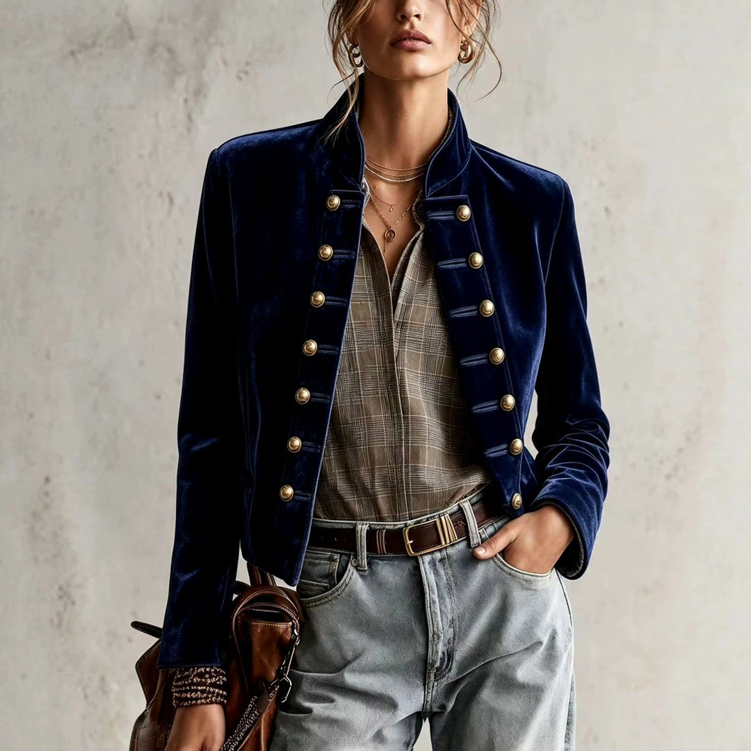 Fitted Blazer with Military Buttons for Women