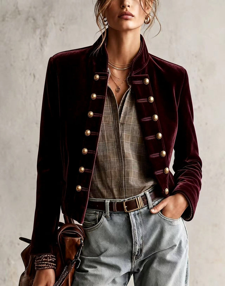 Fitted Blazer with Military Buttons for Women