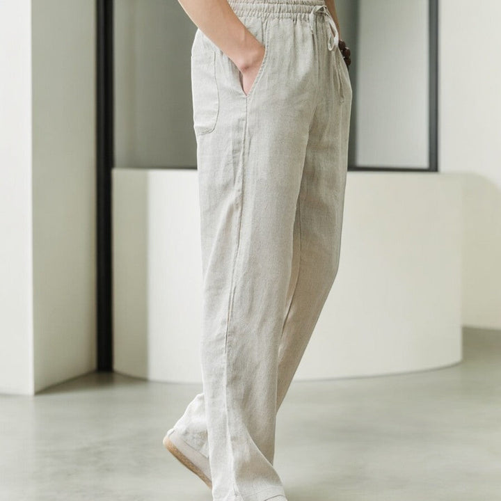 Women's Relaxed Linen Trousers with Elastic Waist