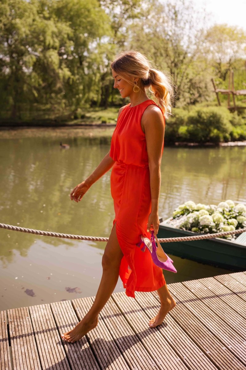 Summer dress with front slit for women