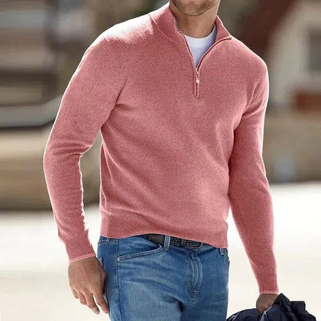 Knitted half-zip pullover with stand-up collar for men