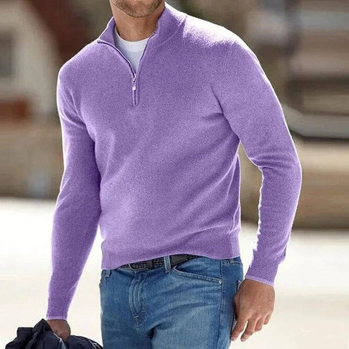 Knitted half-zip pullover with stand-up collar for men