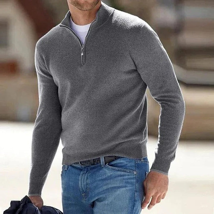 Knitted half-zip pullover with stand-up collar for men